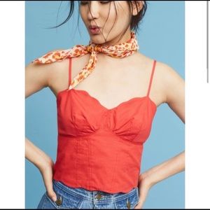 Anthropologie Red Scallop Crop Top